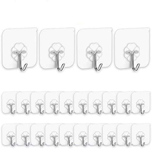 Adhesive Hooks Kitchen Wall Hooks- 24 Pcs Heavy Duty Nail Free Sticky Hangers with Stainless Hooks Reusable Utility Towel Bath Ceiling Hooks