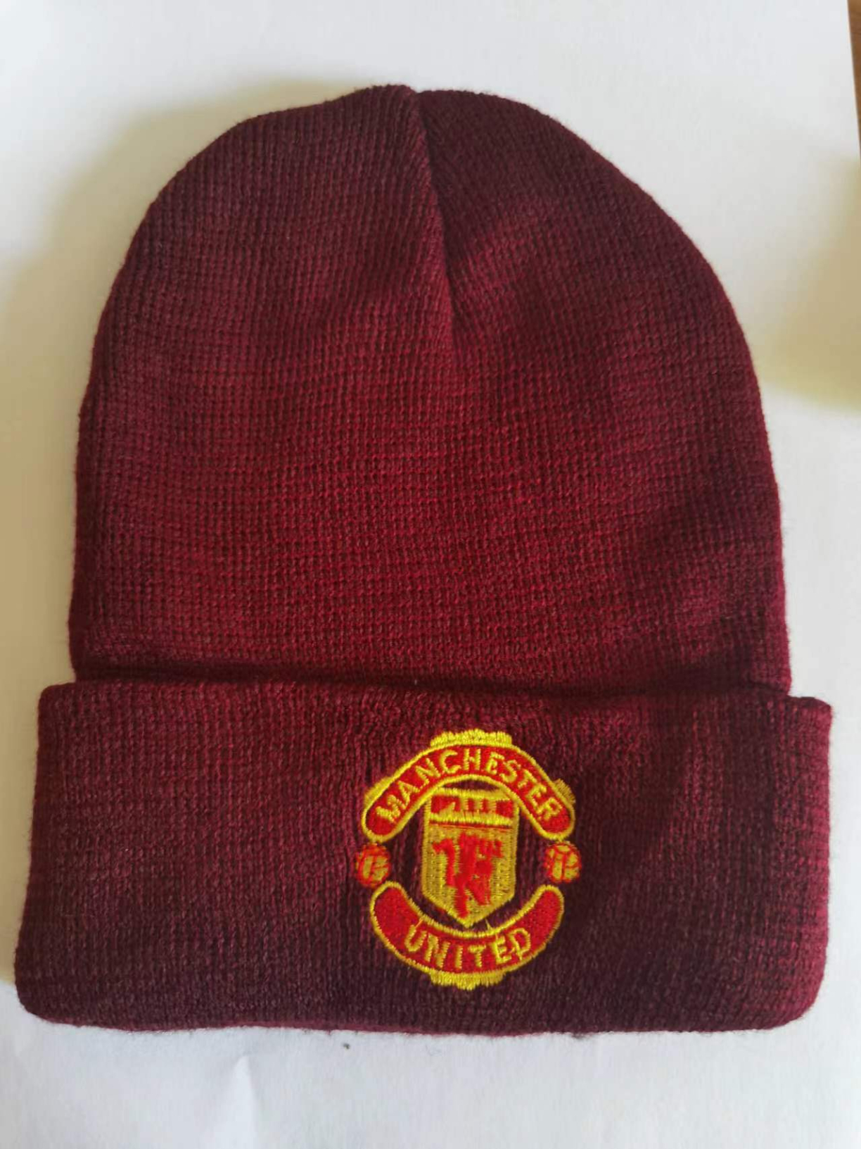 European And American Manchester United Fans Embroidered Knitted Woolen Cap Warm And Versatile C Ronaldo Fans Winter Hat Red one size