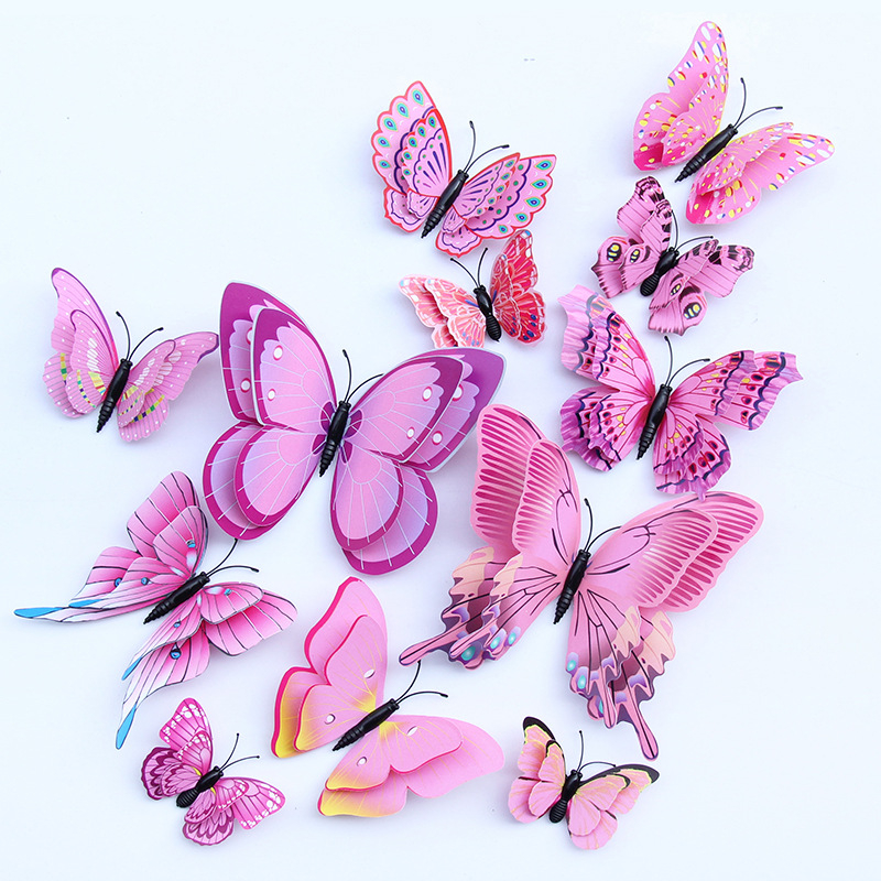 12 pieces 3D double-layer butterfly wall sticker living room decoration DIY wall art magnetic sticker