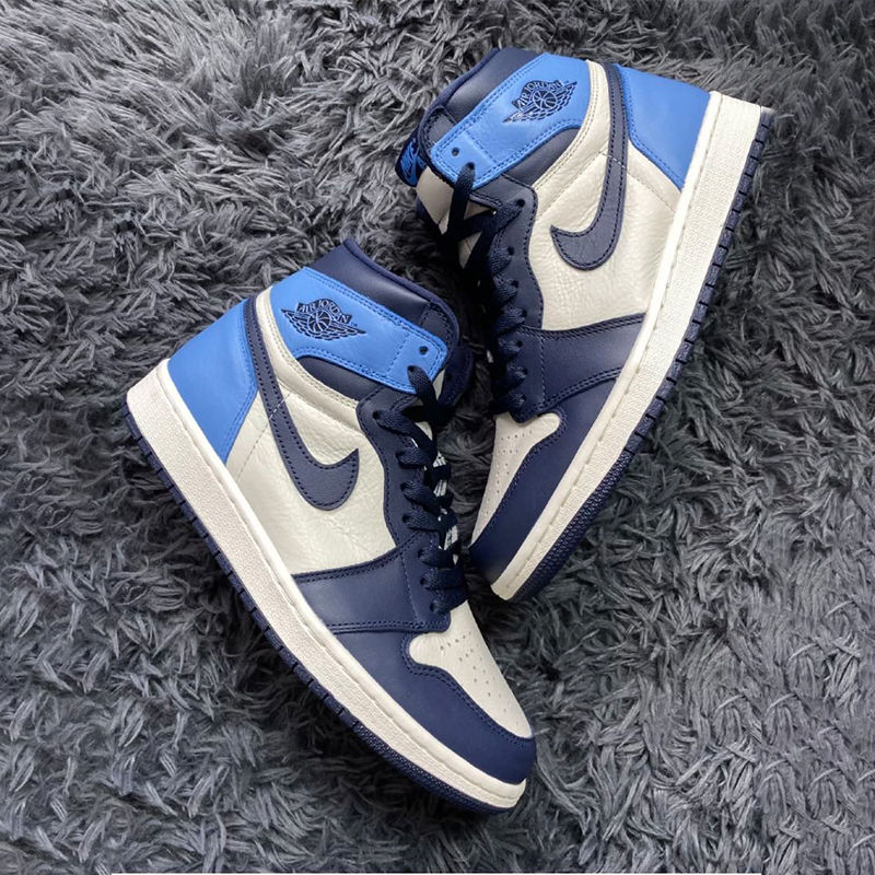 Pure original AJ1 high top mint sugar washed white and blue shoes Men's shoes women students fall/winter versatile shoes for lovers