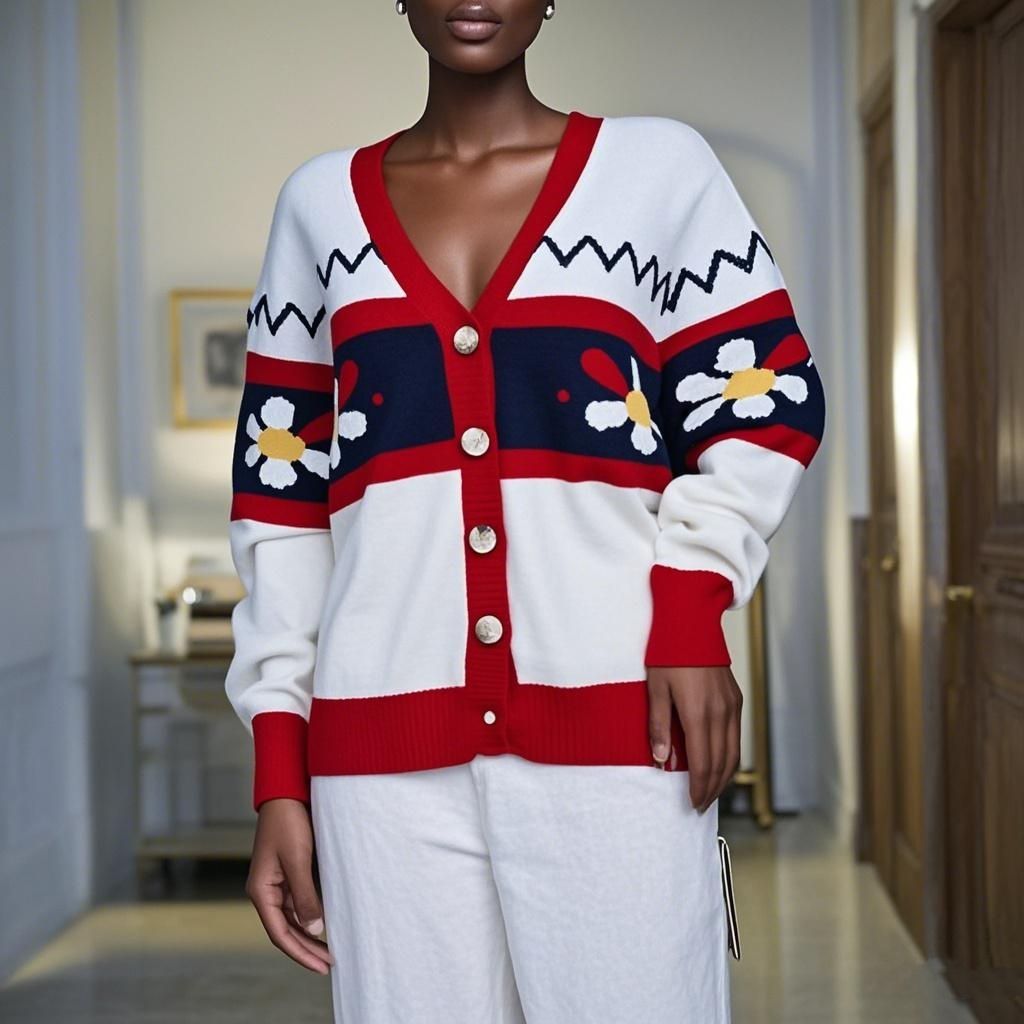 Wool Knit Embroidered Cardigan Sweater