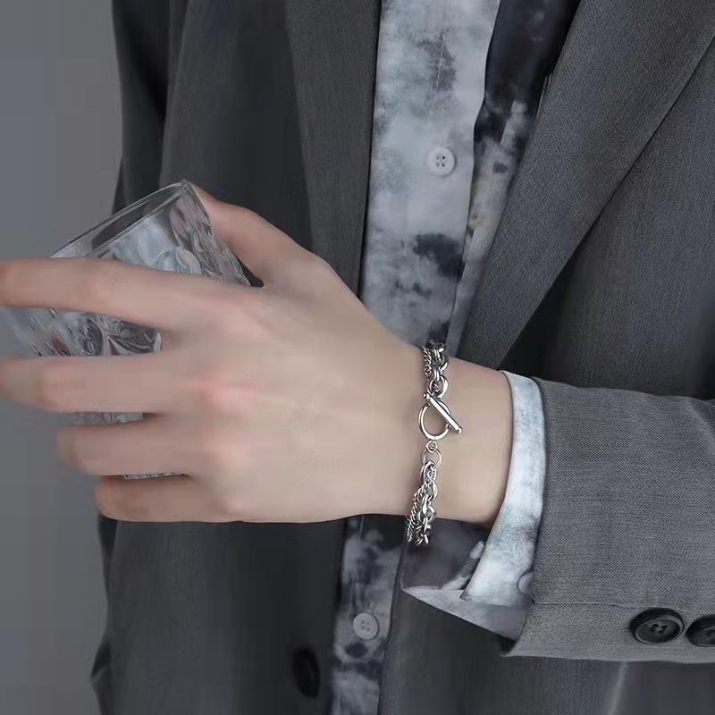 QP0357 Double Layer Hip Hop Jewelry OT Buckle Designer Stainless Steel Silver Plated Bracelet
