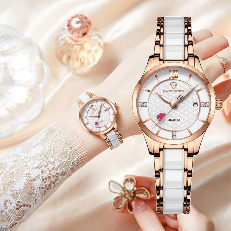 TS-1672 Women's Fashion Waterproof Quartz Watch Rose Gold White Face Wrist Watch