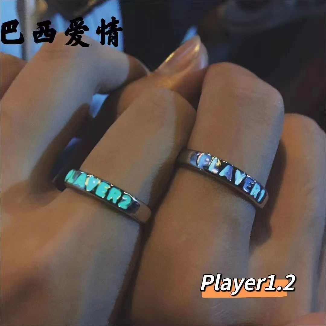 J223 Women Men Letter Luminous Couples Ring Glow In Dark Retro Adjustable Rings Jewelry Gift
