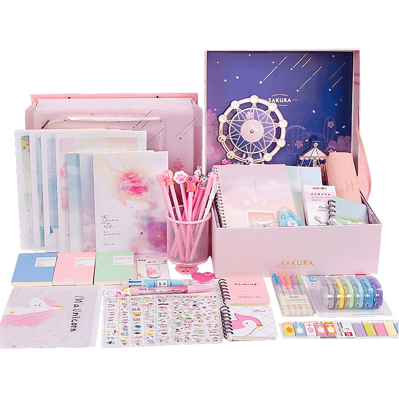 Deli stationery set student school supplies, primary school, junior high school, high school holiday gifts and gifts, exquisite three-dimensional starry sky gift box packaging, stationery luxury gift package