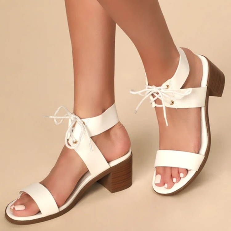 Women sandals New style Round head Thick heel Strappy sandals Women's plus heels CRRSHOP oversize 36 37 38 39 40 41 42 43 white borwn pink high heels 