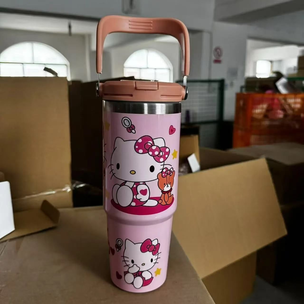 Sanrio new thermal cup, large capacity, high-end appearance, ice boss cup, stainless steel straw, 2025 water cup for girls