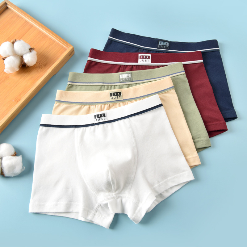 GB003 5pcs Solid Teen Cotton Comfortable Men Briefs Short Pants Boys Underwear Children's Boxers
