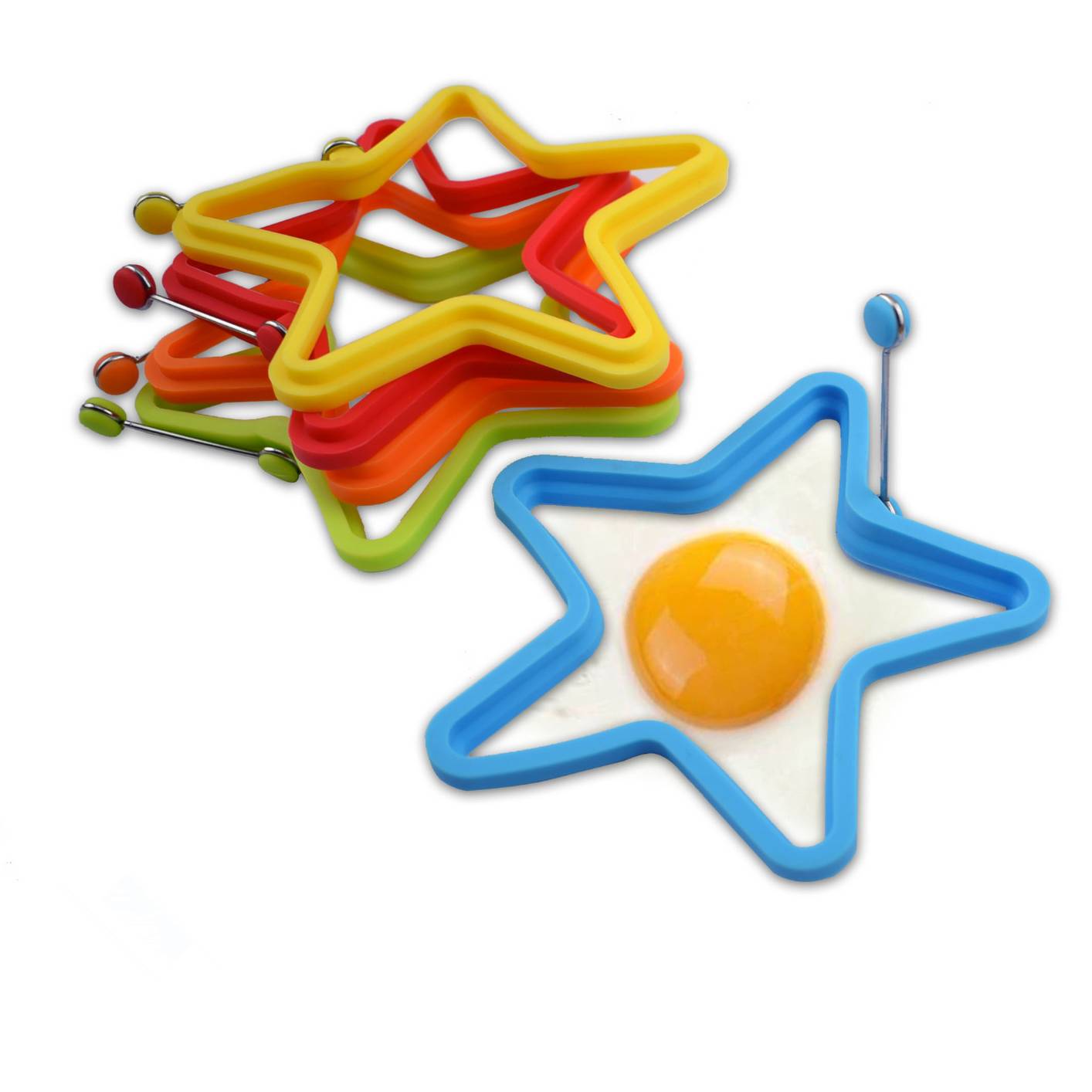 Egg Ring- Fried Egg Mold, Star Shaped Silicone Egg Poacher, Non Stick Pancake Shaper Mold With Handles