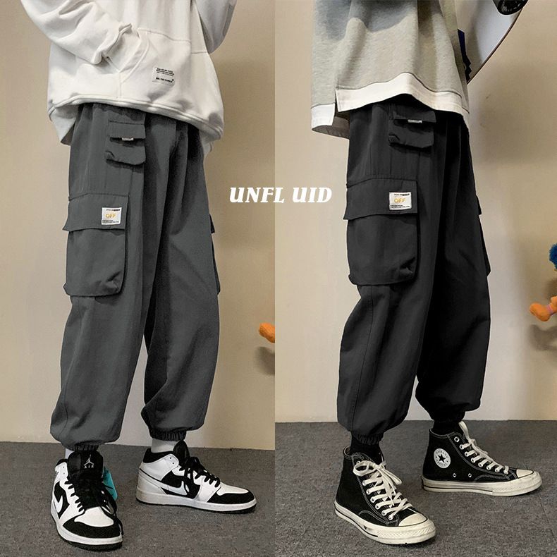 LRB K45 Men's Summer Straight-Leg Loose Casual Pants Solid Color Cropped Pants