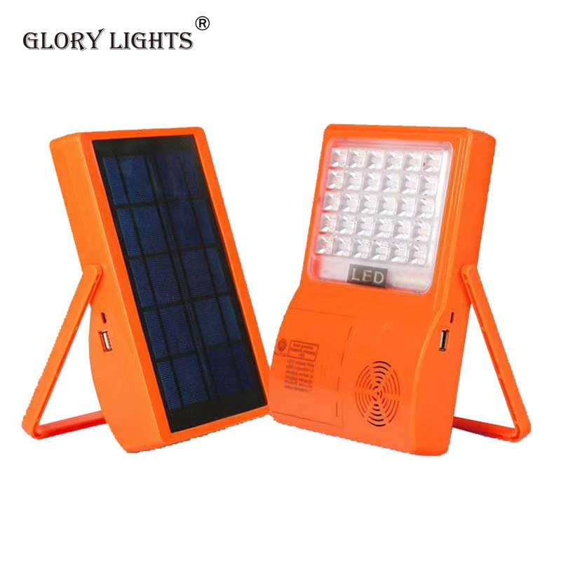 Glory lights 50W Solar rechargeable Bluetooth music warning floodlight; strong light and low light warning light, with Bluetooth music, USB multi-function mobile phone charging. It can be used for car-mounted mobile phone, solar energy automatic charging, 360-degree rotating support frame, it can be used as a warning light for a car or an emergency signal light for long distance running at night,