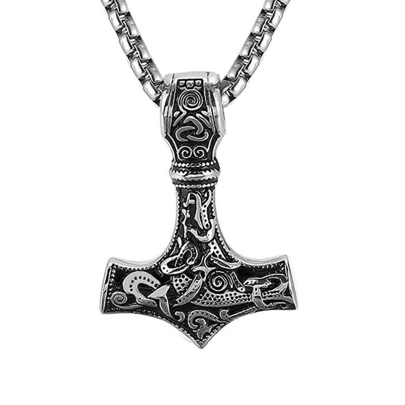 Necklace Personalized and Creative Titanium Steel Thor's Hammer Necklace Stainless Steel Jewelry CRRSHOP free shipping pendant necklace 60cm titanium steel chainsteel color  pendant+chain