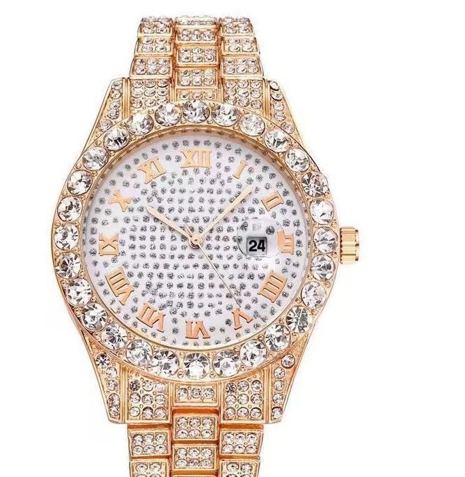 Large dial watch men's watch Roman scale steel strip men's watch Starry Sky business leisure calendar quartz watchrose gold