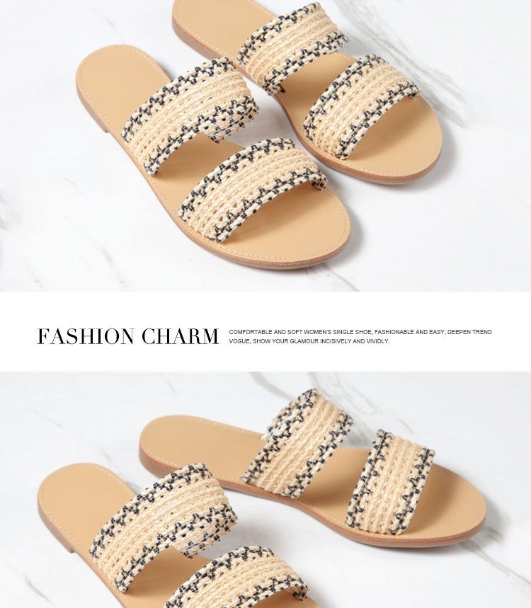 PL0055 Women's Braided Slide Sandals Open Toe Two Strap Slip On Flat Sandals Casual Summer Shoes