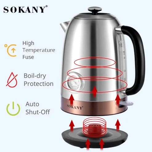 SK1032 Electric Kettle, 1.7L Rapid-boil Water Boiler, Stainless