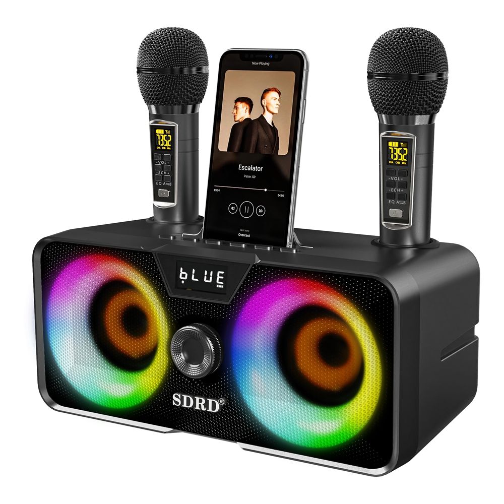 Machine for Adults and Kids with 2 UHF Wireless Microphones,Portable Bluetooth Speaker PA Speaker System with LED Party Lights for Home Party, Picnic,Car,Outdoor/Indoor/Birthday Gifts