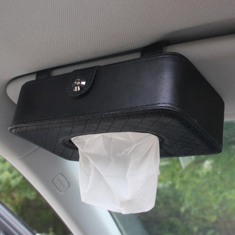 Leather Car Tissue Box Holder, Hanging Auto Napkin Storage Case for Sun Visor & Seat Back, Interior Decor Accessories for Vehicles