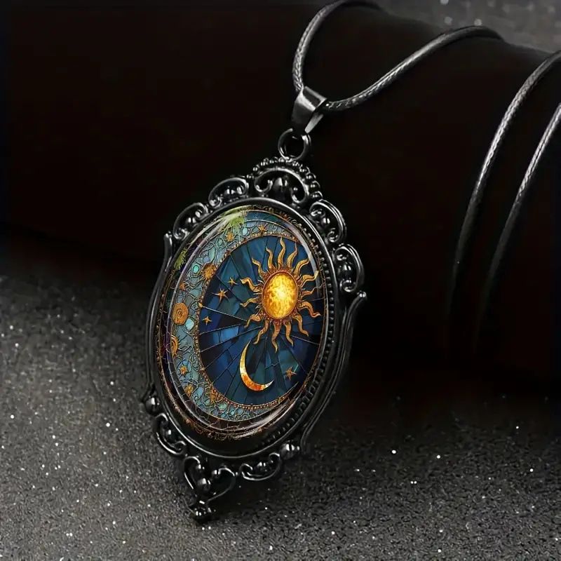 Charming oval glass pendant necklace CRRSHOP Sun and Moon Jewelry Necklace free shipping