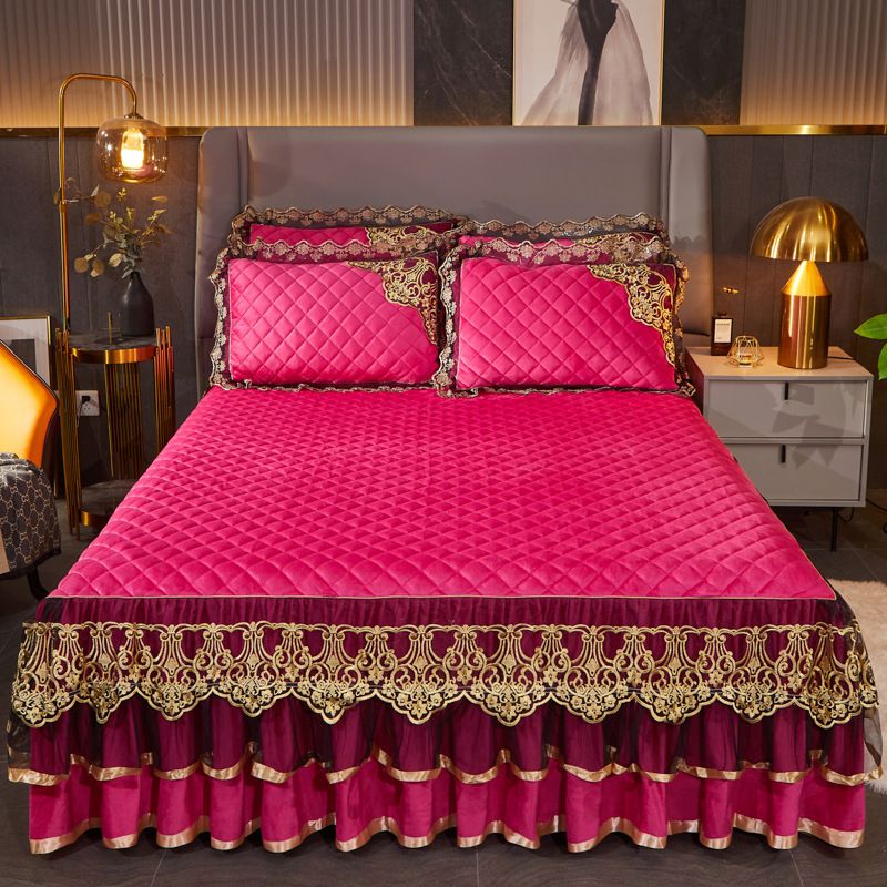 3 piece set 150 * 200cm, 180 * 220cm, 200 * 220cm bed cover, 48 * 74cm pillowcase pair, bedding, three piece set,Crystal velvet bed cover+pillowcase three piece set, non slip thick bed sheet, skirt style bed cover CRRSHOP home bed 