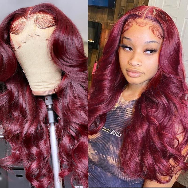 Wig woman's wine-red long curly hair big wavy wig head cover