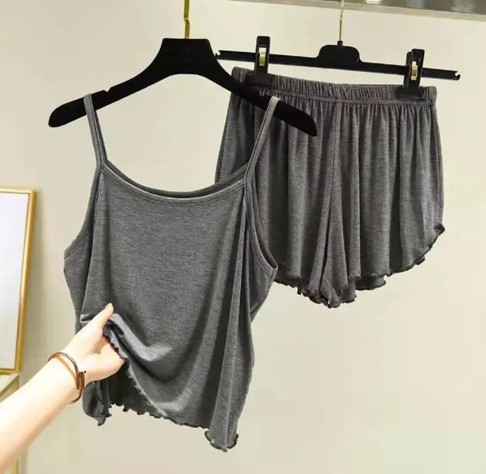 SL Women's Sleepwear Pajamas Leisure Wear ladies camisole Loose Home Suits tops+trousers (Pack of 2)Dark Grey