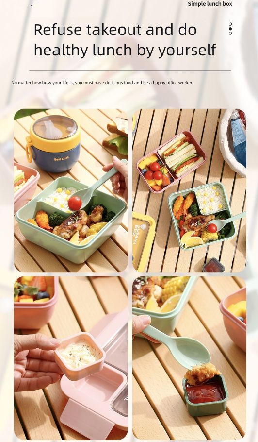 Handheld Compartmentalized Lunch Box Microwave Heat Student Lunch Box Office Worker Simple Light Food Lunch Box Kitchen Dining Storage Travel To-Go Food Containers