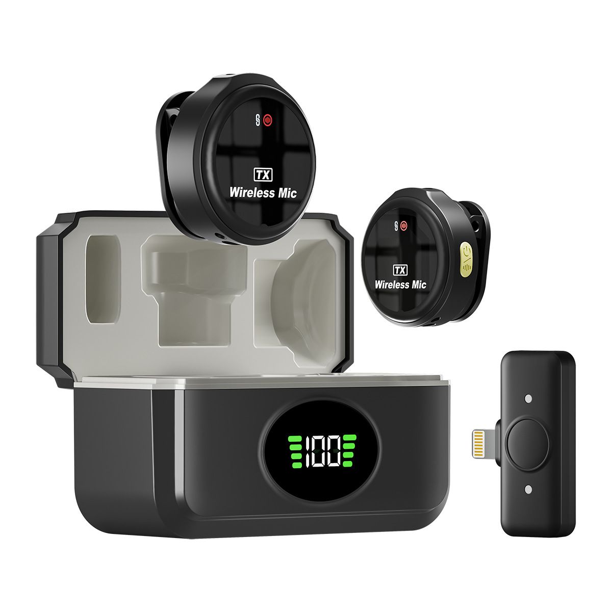 Lavalier Microphone Wireless Portable Audio Wireless Lavalier Microphone AI Intelligent Noise Reduction Circular Button Magnetic Live Microphone