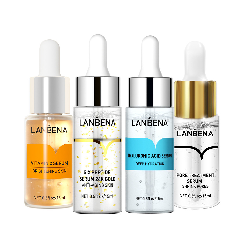 LANBENA 15ml Vitamin C Hyaluronic Acid 24K Gold Six Peptides Serum Anti-Aging Moisturizing Shrink Pore Lift Firming Skin Glossy Face