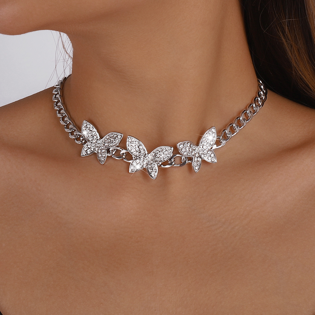 Collar Chain Gold Silver butterfly CRRshop free shipping female hot seller elegant diamond butterfly necklacehiphop women new fashional present the most beautiful birthday gift
