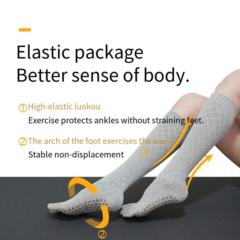 Women Mid Calf Five Toe Yoga Socks Striped Cuff Silicone Non Slip Grip Split Toe Pilates Training Socks Warm Breathable Long Leg Fitness Dance Workout Anti Slip Indoor Sport Socks One Size Multi Color Ladies Training Footwear
