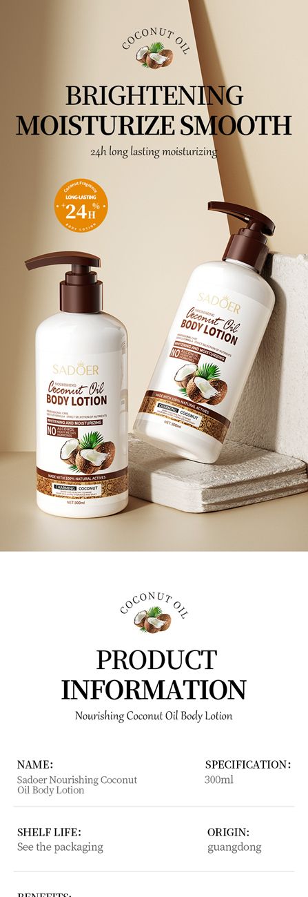 SADOER Coconut Nourishing Body Lotion,Moisturizing Nourishing Skin Beauty Body Lotion