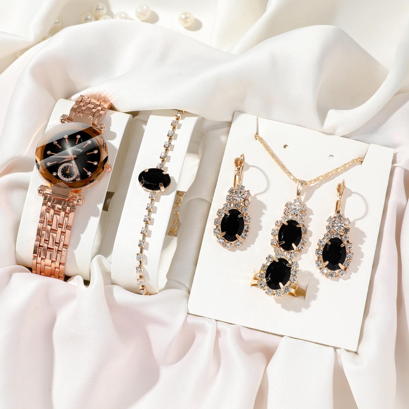 5pieces Set Ladies Wrist Watch + Bracelets+ Necklace+Ring+Earrings