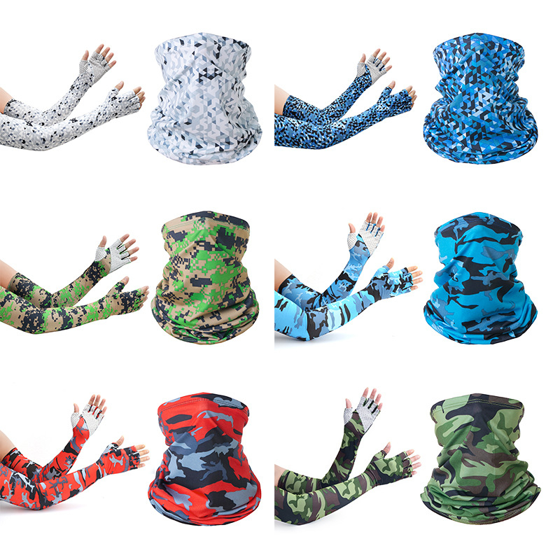 Ice Silk Sleeve and Headband Set Summer Sunscreen Cuff and Neck Gaiter Sport Outdoor for Both Men and Women