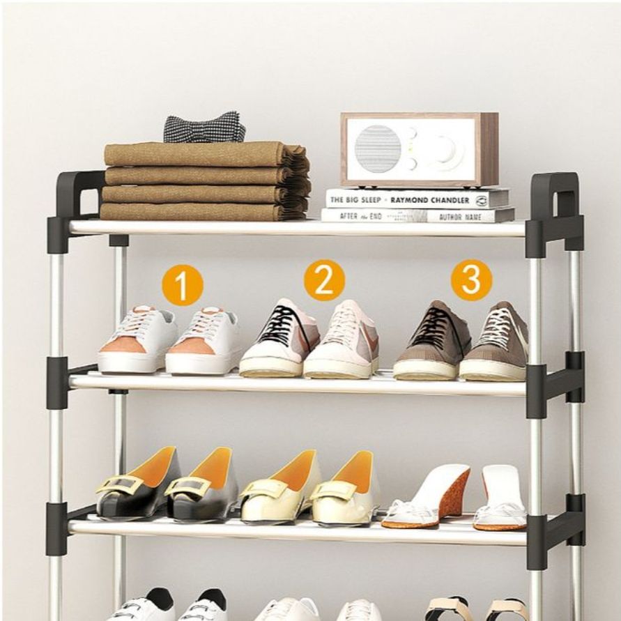 8 Tier Multifunctional Freestanding Shoe Rack - Black
