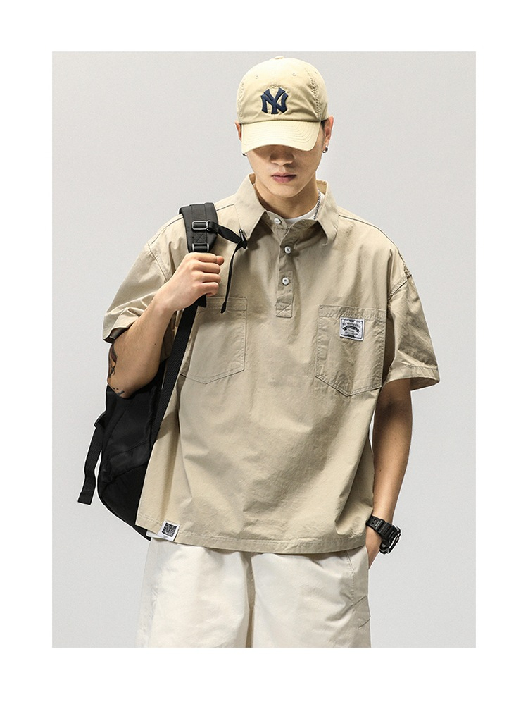 768 Men's Casual Cargo Shirt Polo Shirt Short Sleeve Top Summer