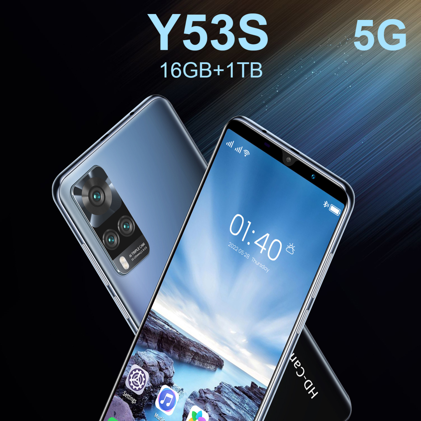 New Global Version Smartphone Y53S Cellphones Full Screen 5.2 inch 16GB+1TB 4000mAh Battery Mobile Phone