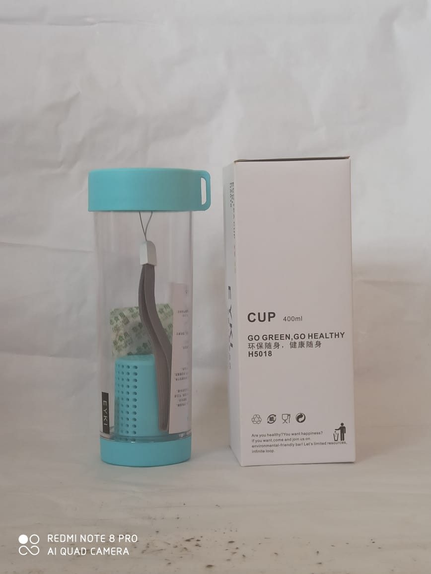 Aurora EYKI Style Portable Plastic Tea Cup, Healthy Food Grade with Filter/Rope, Leakage-proof for Daily Drink/School/Outdoor/Office-400mlBlue