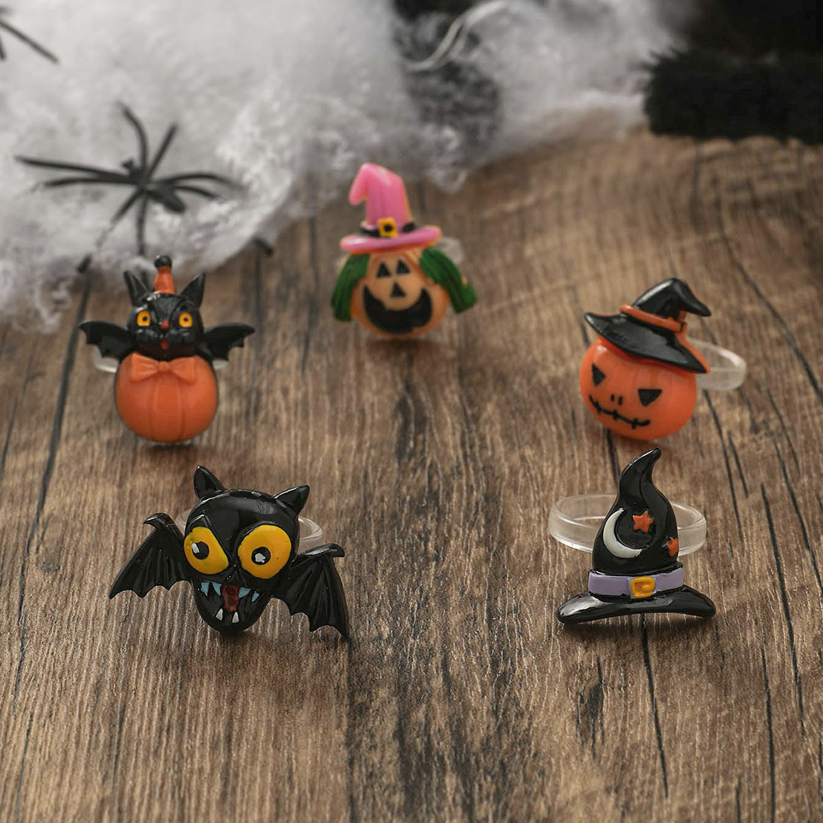 D23-102 Children's Halloween Pumpkin Ring, Bat Ghost Resin Ring, Cute Little Gift Ornament