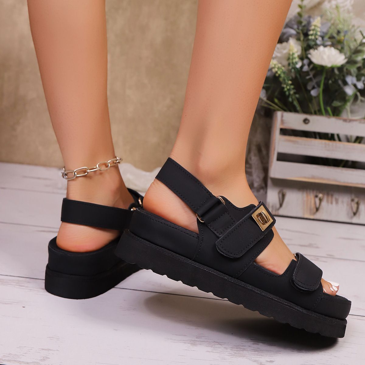 2025 Summer Platform Velcro Sandals Women's Large Size Birkenstock Style Soft Footbed Slippers