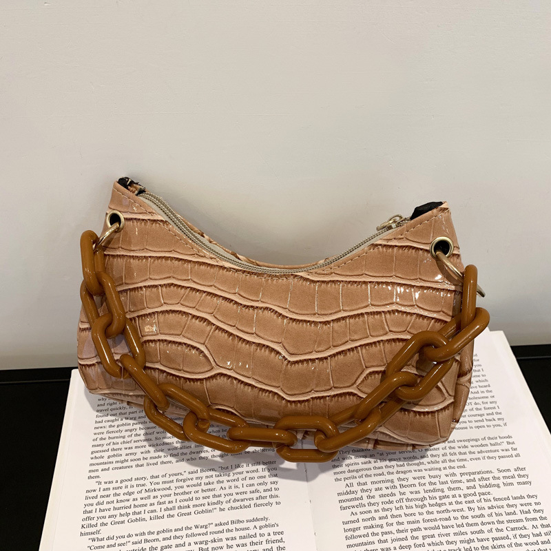 Women's Handbags Crocodile Pattern Acrylic Chain Shoulder Bag Trendy Underarm Bags
