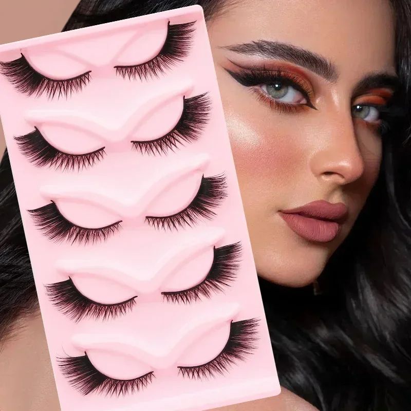 5 Pairs New Cat-Eye 3D Mink Eyelashes Curled Winged Natural Realistic Messy End Eye Elongated Thick False Eyelashes Soft Fake Eyelashes