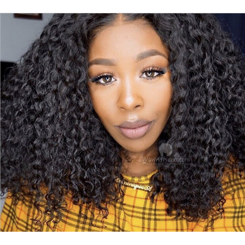 VEONAM Side Part Short Curly Wigs for Black Women Soft Black Big Curly Wig Kinky Curls Heat Resistant Natural Looking Synthetic Wig for African
