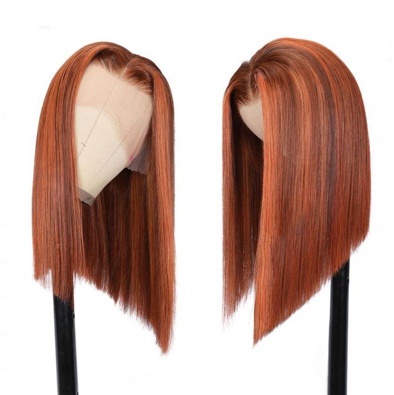 Brazilian Bone Straight 13*4 wig 4/orange bobo10"Transparent Lace Front Human Hair Wigs 360 Lace Frontal Wig