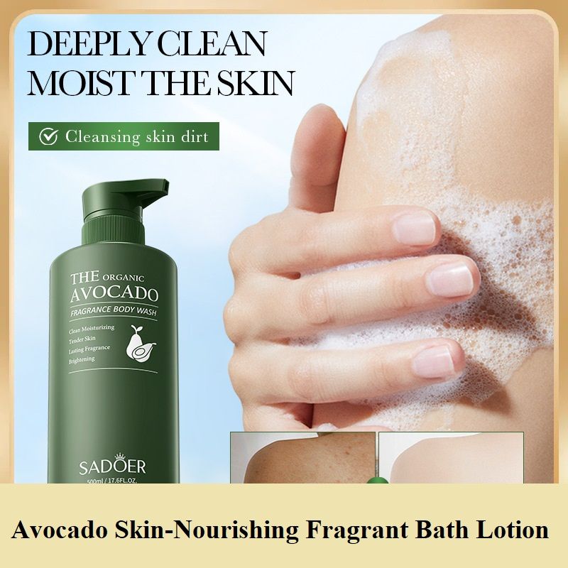 SADOER Organic Avocado Fragrance Body Wash 500ml, Moisturizing Brightening Shower Gel, Deep Nourishing Gentle Cleanser with Long Lasting Scent for All Skin Types