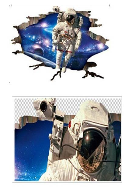3D stereo through-wall visual wall stickers space astronauts living room bedroom ceiling wall self-adhesive decorative painting