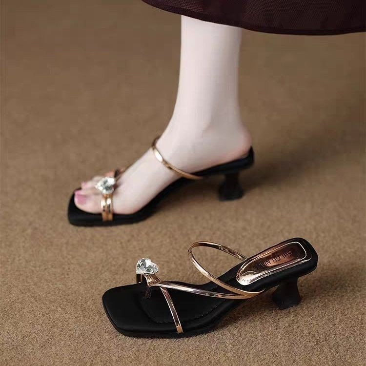 2026 New Summer French Style High Heel Slippers Elegant Fashion Versatile Outdoor Slides for Women