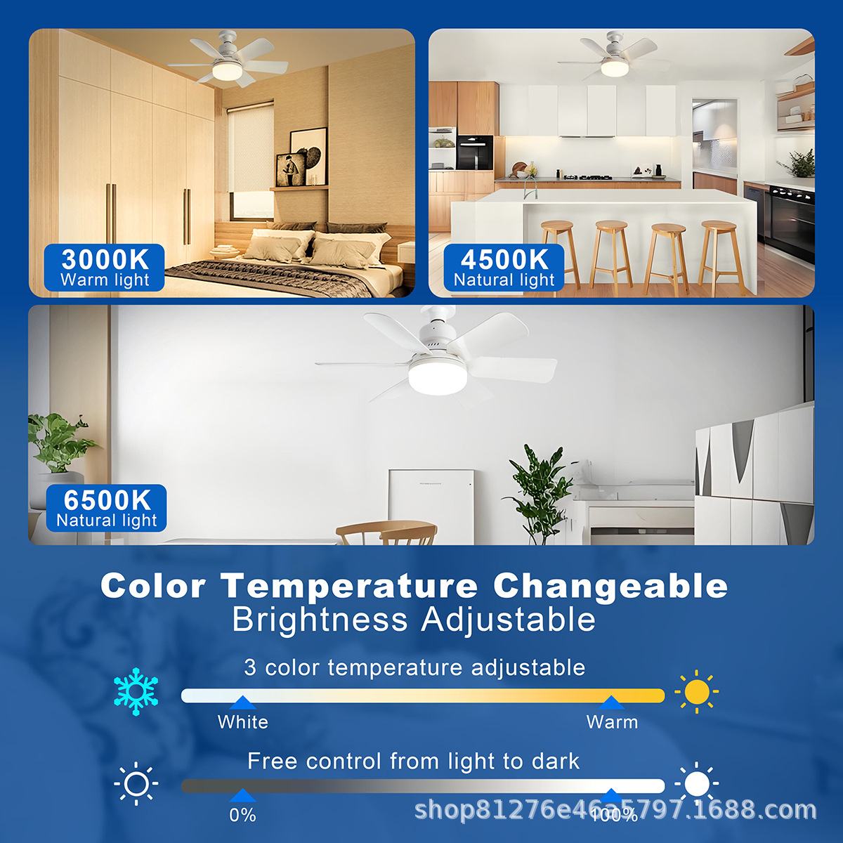 20'' Socket Ceiling Fan Light with Remote, E26/E27 Based Easy Install, Dimmable LED Ceiling Fan with Lights, 3 Colors 3000K-6500K, 1500 Lumens Light Bulb Screw in Ceiling Fan for Bedroom, Kitchen, Living Room, Closet, Wooden Grain