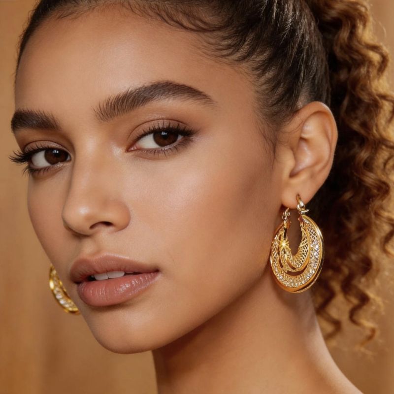 Golden ring zircon ear buckle Earring Exquisite earrings high-end feel