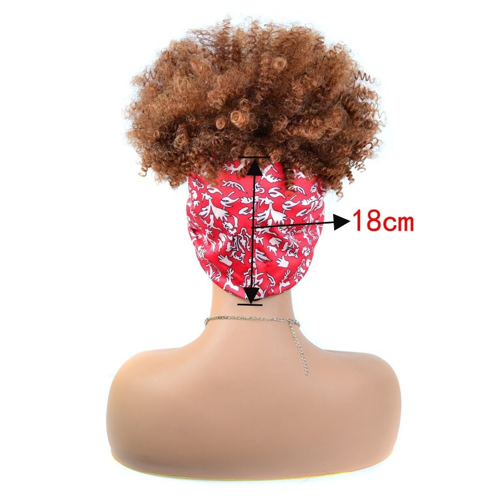 TopKiss Black Curly Wig with Headscarf, High Temperature Fiber Headband Hairnet Wig for Women Local