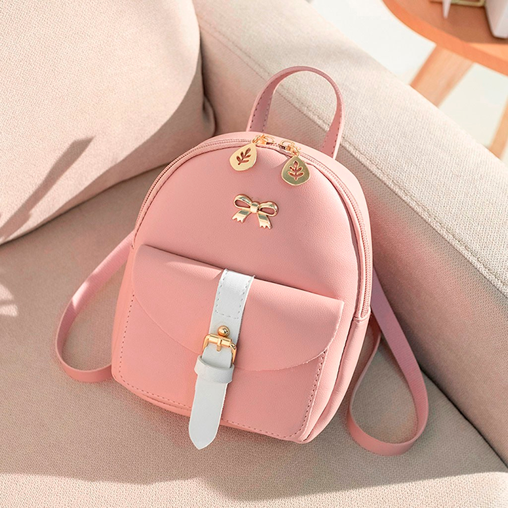 HWT05# Women's Mini Backpack Luxury PU Leather Kawaii Backpack Cute Graceful Bagpack Small School Bags for Girls Bow-knot Leaf Hollow